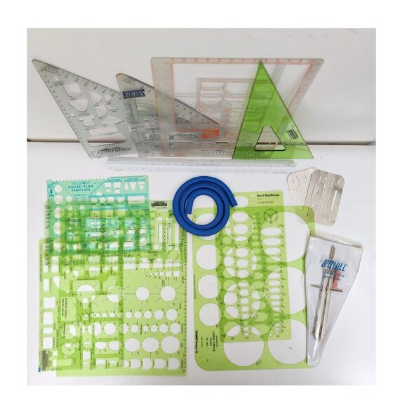 Professional Architecture Drafting & Drawing Ruler Templates Triangles & Tools - Picture 5 of 6